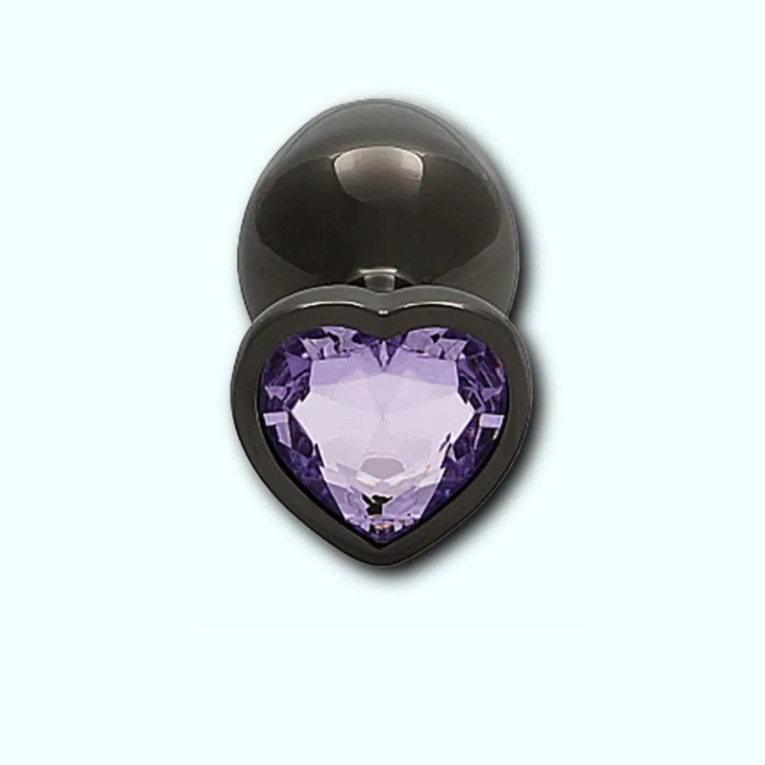 Shots Ouch! Heart Gem Butt Plug Medium - Gunmetal/Amethyst