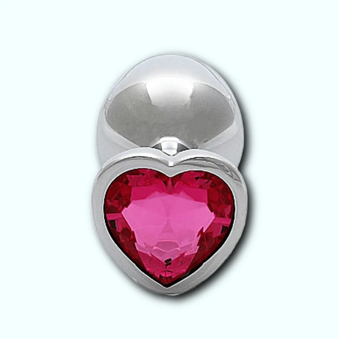 Shots Ouch! Heart Gem Butt Plug Medium - Silver/Rubellite Pink