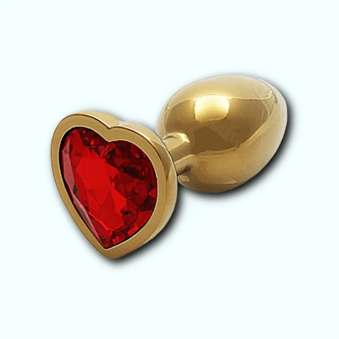 Shots Ouch! Heart Gem Butt Plug Small - Gold/Ruby Red