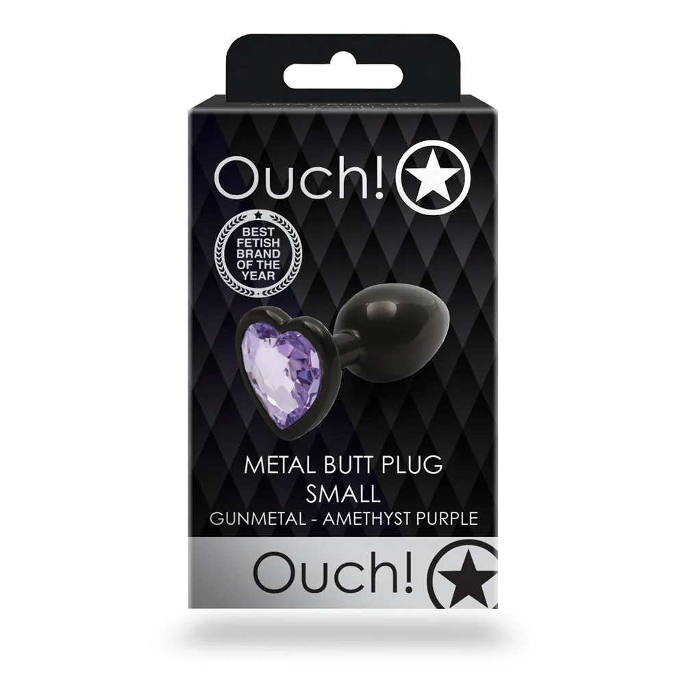 Shots Ouch! Heart Gem Butt Plug Small Gunmetal/amethyst