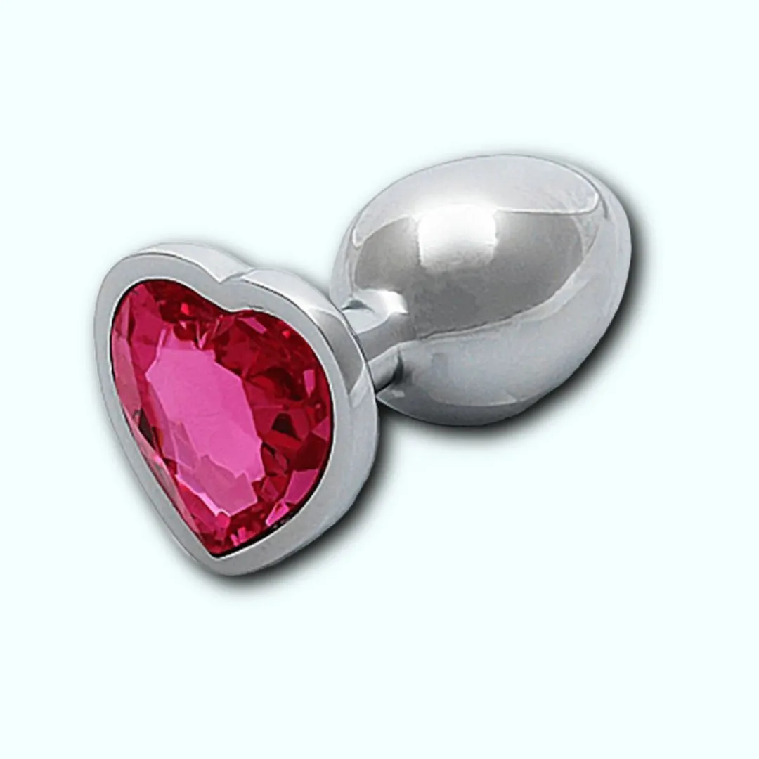Shots Ouch! Heart Gem Butt Plug Small - Silver/Rubellite Pink