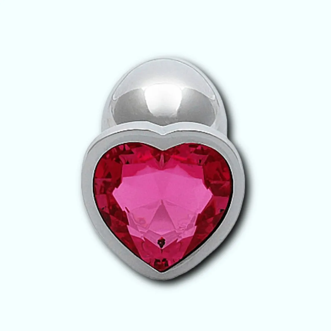 Shots Ouch! Heart Gem Butt Plug Small - Silver/Rubellite Pink
