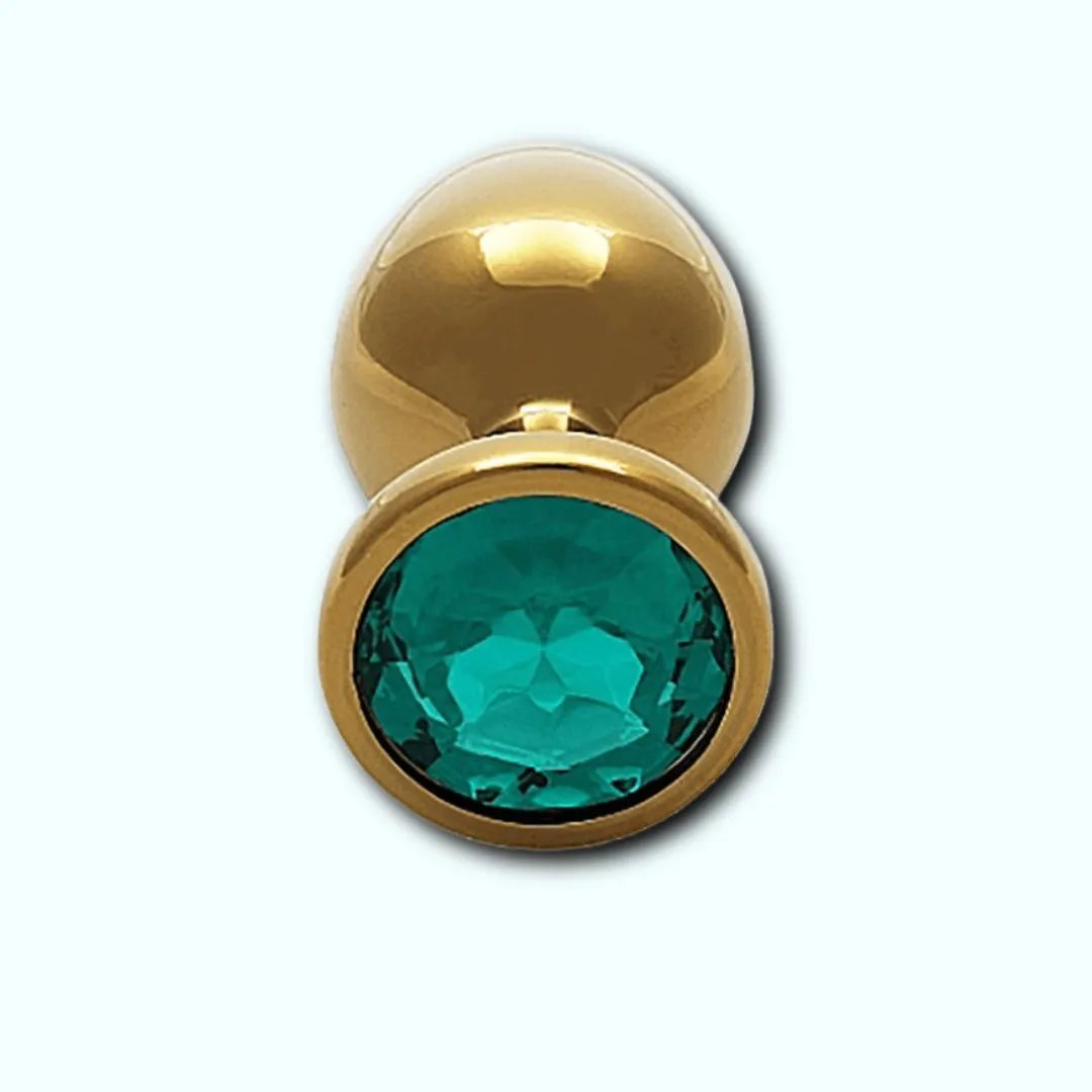 Shots Ouch! Round Gem Butt Plug Large - Gold/Emerald Green