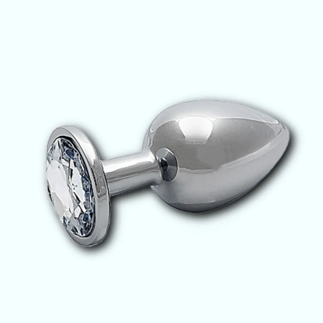 Shots Ouch! Round Gem Butt Plug Medium - Silver/Diamond