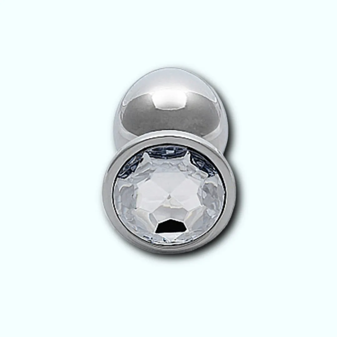 Shots Ouch! Round Gem Butt Plug Medium - Silver/Diamond