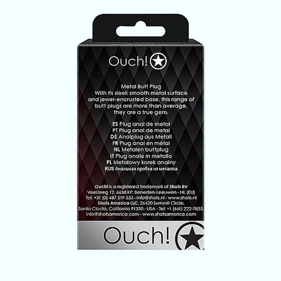 Shots Ouch! Round Gem Butt Plug Small - Silver/Ruby Red