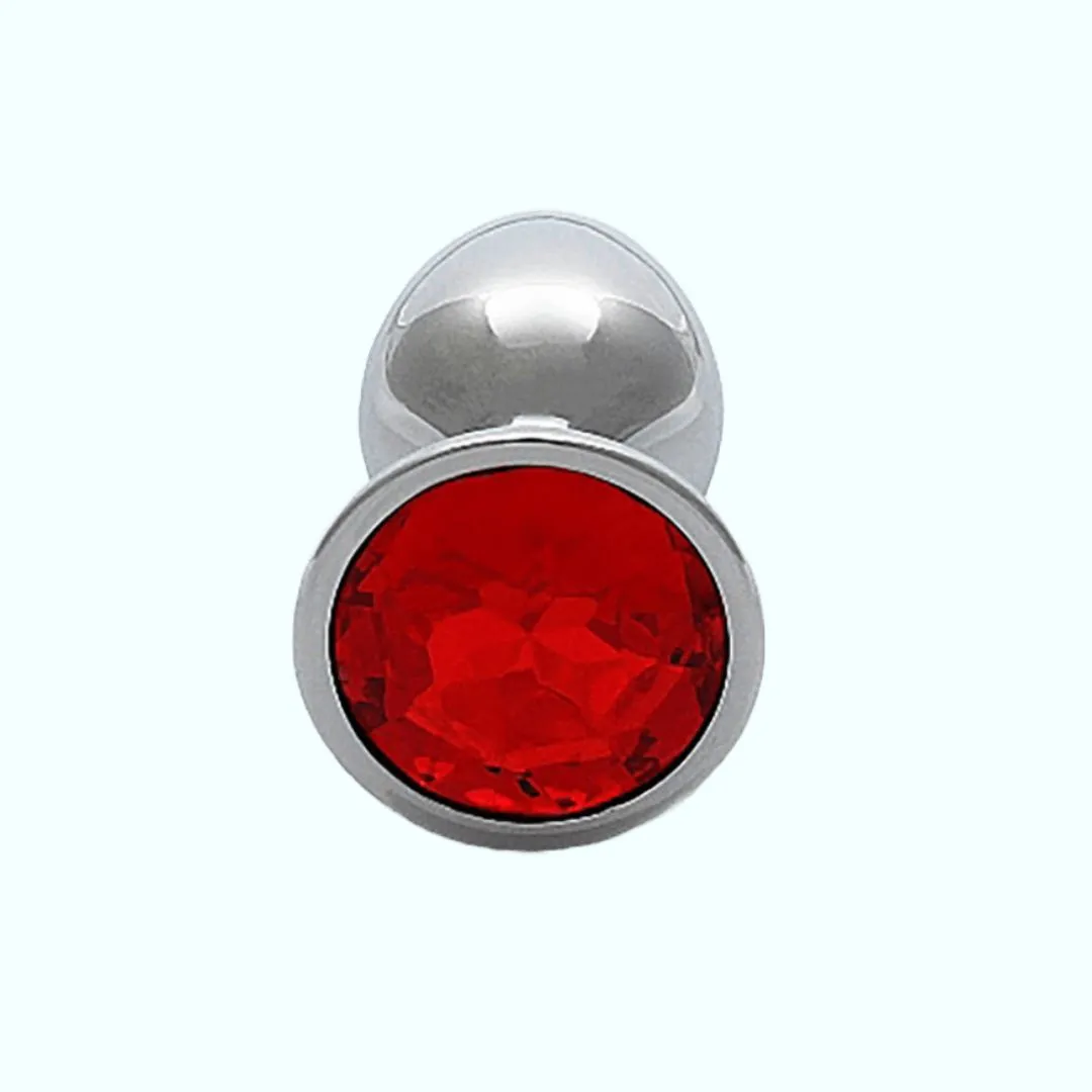 Shots Ouch! Round Gem Butt Plug Small - Silver/Ruby Red