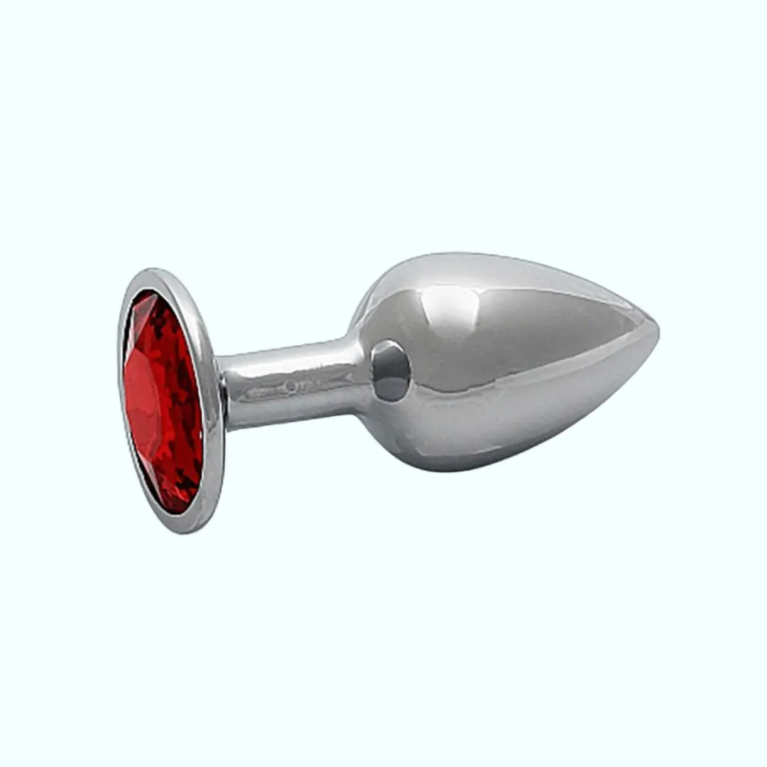 Shots Ouch! Round Gem Butt Plug Small - Silver/Ruby Red