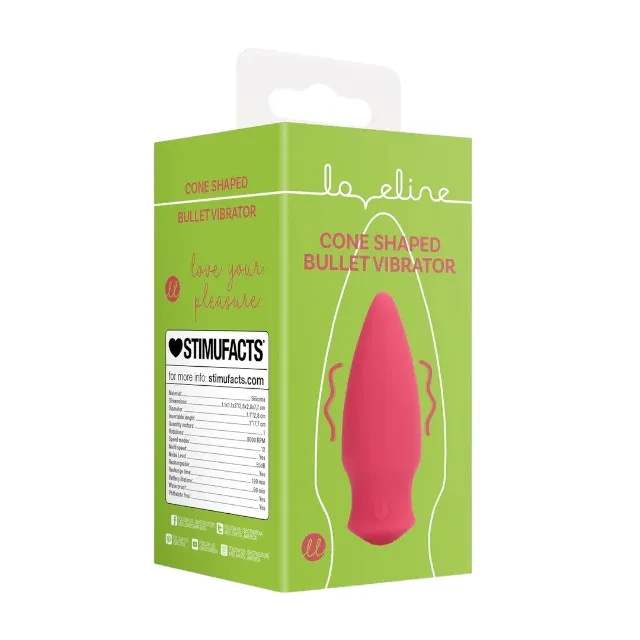 Stimulator clitoris LOVELINE Cone Shaped Bullet Vibrator. 12 funcții de vibrație. rezistent la apă. lungime 7.7 cm. roz