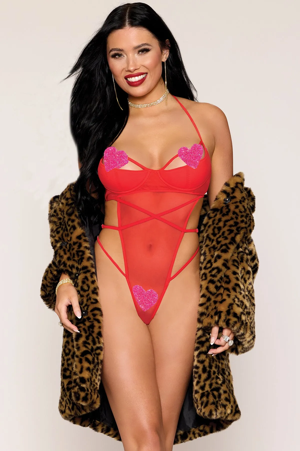 Strappy Rhinestone Heart Teddy