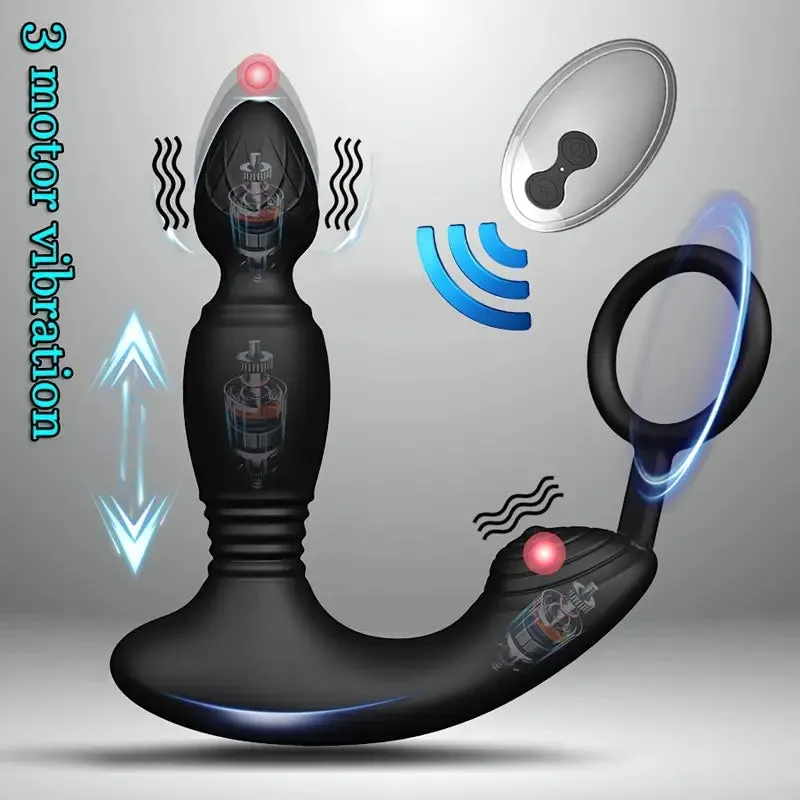 Thrusting 3 Motors Remote Control Telescopic With 10 Modes Anal Plug