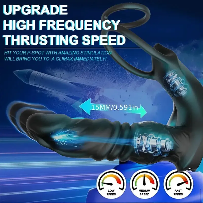 Thrusting Anal Vibrator 5-in-1 Vibrating Anal Plug Dildo Shaped Vibrator