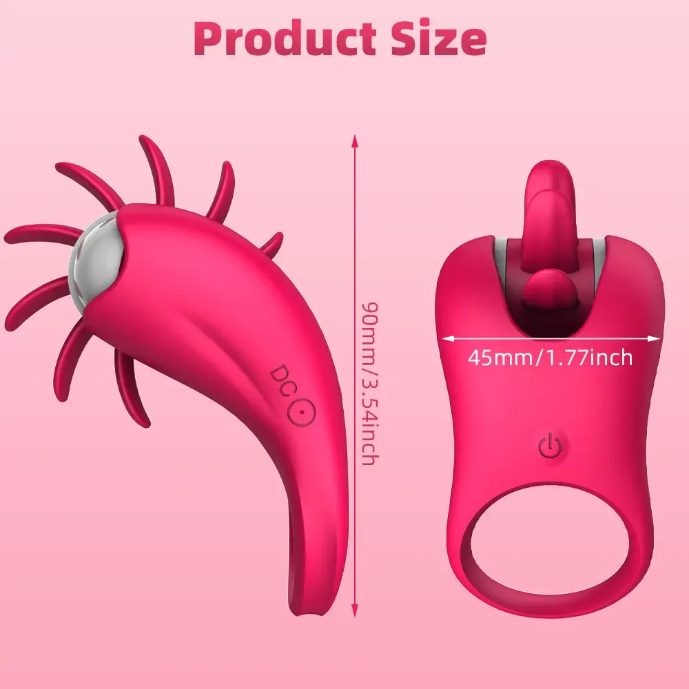 Vibrating Cock Ring Tongue Licking Clit Stimulator - 10 Modes Delayed Ejaculation Enhanced Pleasure