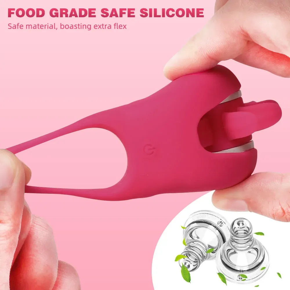 Vibrating Cock Ring Tongue Licking Clit Stimulator - 10 Modes Delayed Ejaculation Enhanced Pleasure