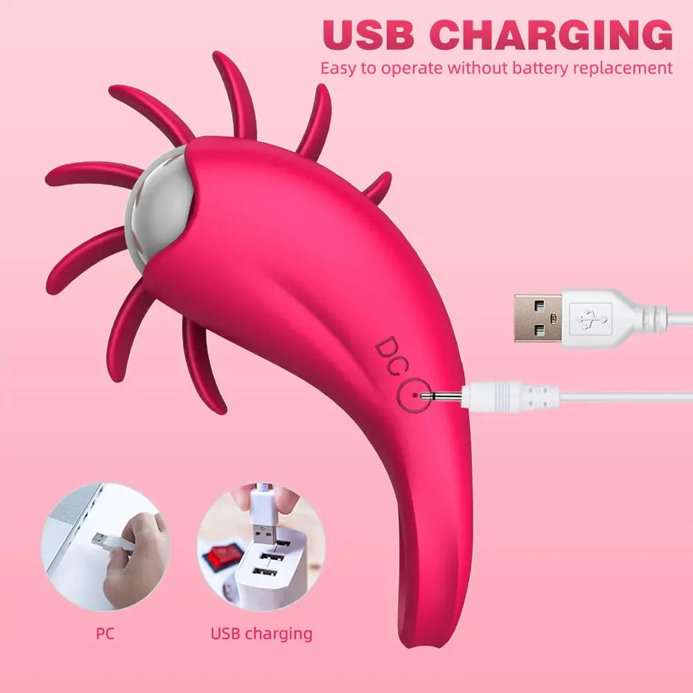 Vibrating Cock Ring Tongue Licking Clit Stimulator - 10 Modes Delayed Ejaculation Enhanced Pleasure
