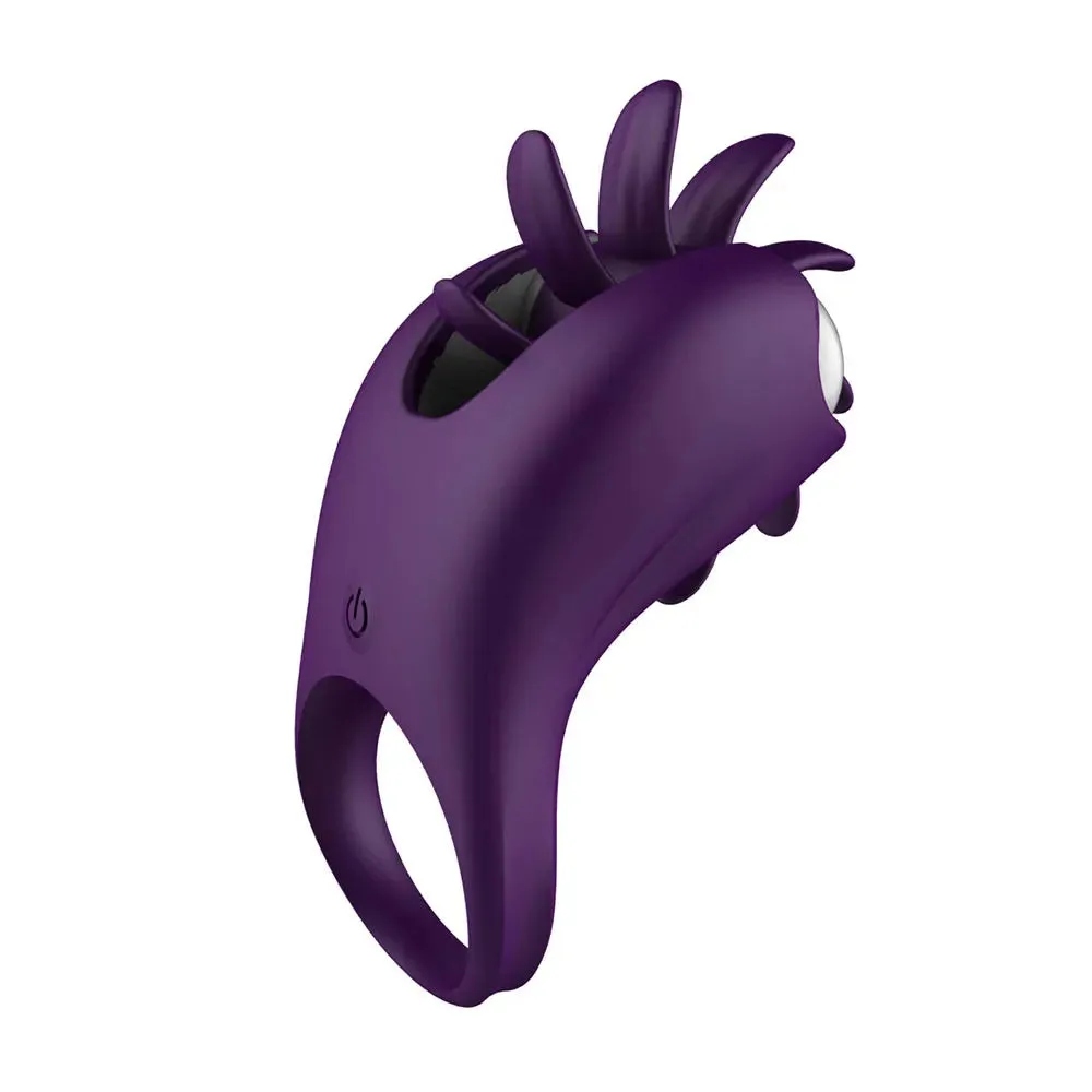 Vibrating Cock Ring Tongue Licking Clit Stimulator - 10 Modes Delayed Ejaculation Enhanced Pleasure