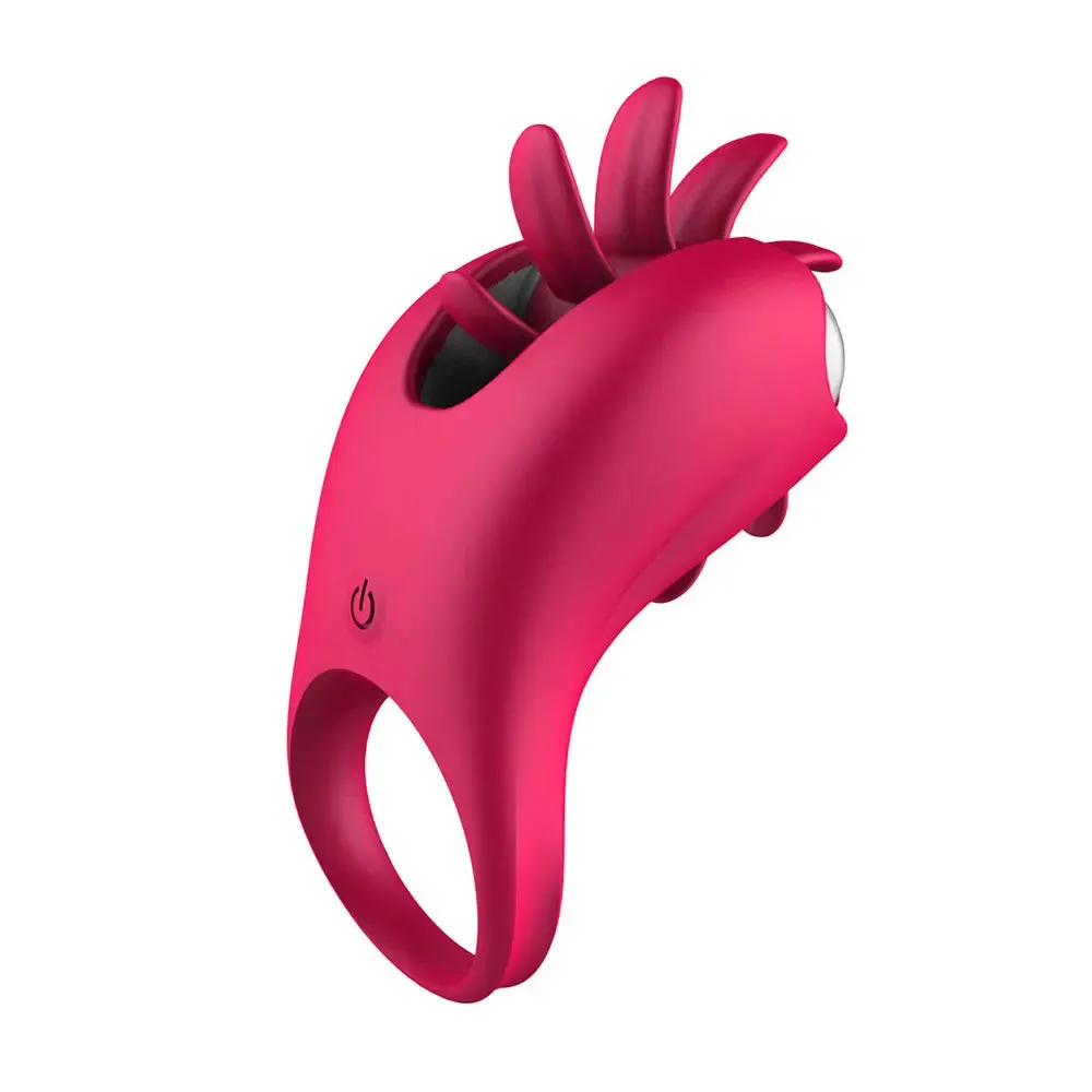 Vibrating Cock Ring Tongue Licking Clit Stimulator - 10 Modes Delayed Ejaculation Enhanced Pleasure
