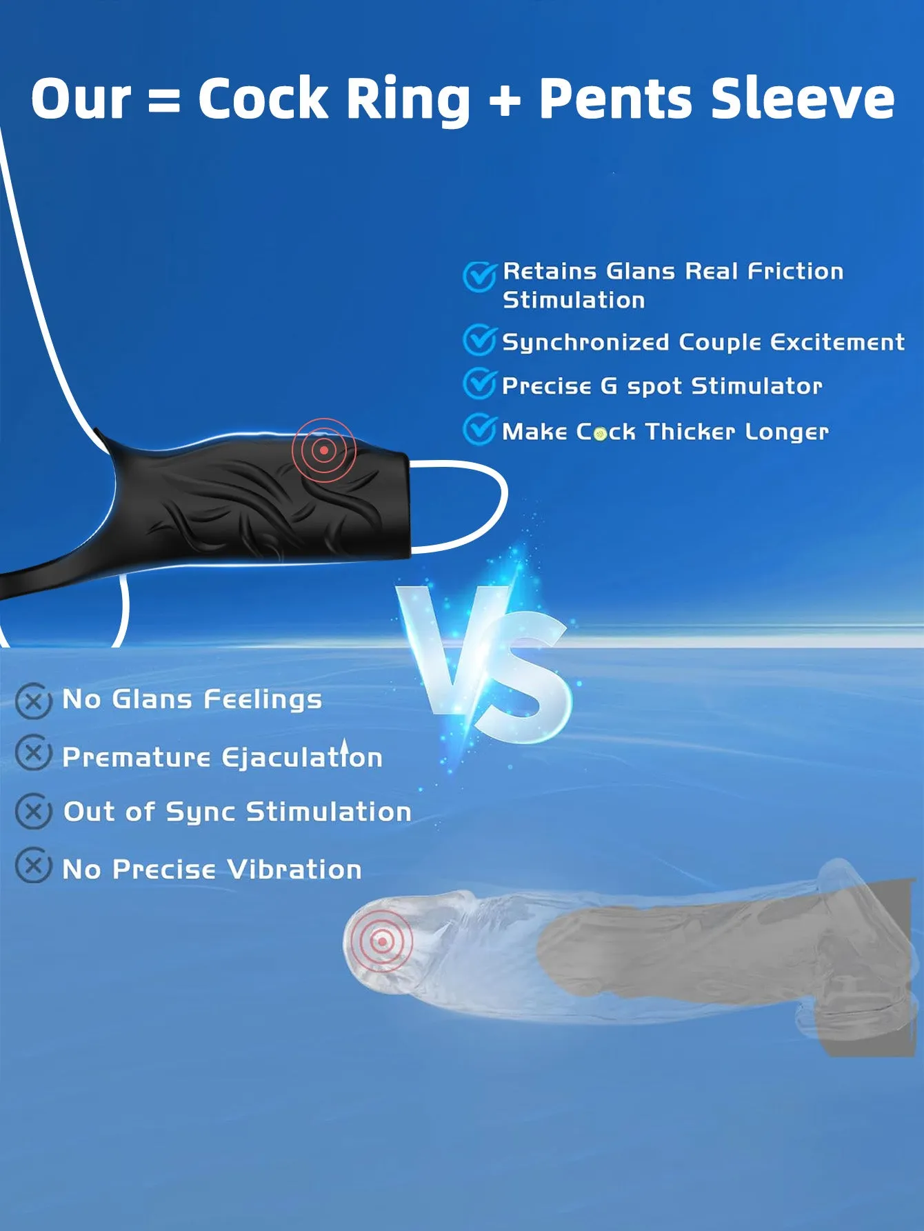 Vibrating Penis Sleeve Cock Ring Male Sex Toy- Silicone Penis Enlarger Delay Ejaculation Trainer