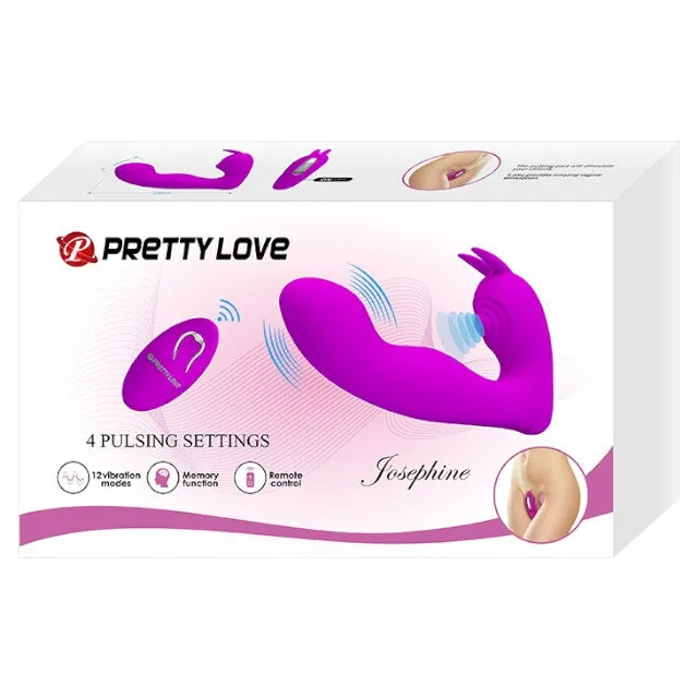 Vibrator dublu PRETTY LOVE Josephine. cu pulsații. pentru clitoris și punctul G. control prin telecomandă. 12 funcții de vibrație. mov