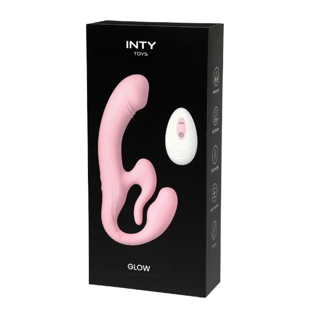 Vibrator INTY TOYS GLOW. pentru stimulare clitoridiană. vaginală și anală. control prin telecomandă. 10 funcții de vibrație. roz