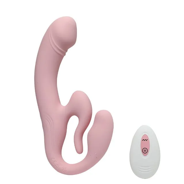 Vibrator INTY TOYS GLOW. pentru stimulare clitoridiană. vaginală și anală. control prin telecomandă. 10 funcții de vibrație. roz