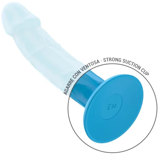 Vibrator realistic INTENSE PHOEBE. control prin telecomandă. 10 funcții de vibrație. bază cu ventuză pentru fixare. albastru