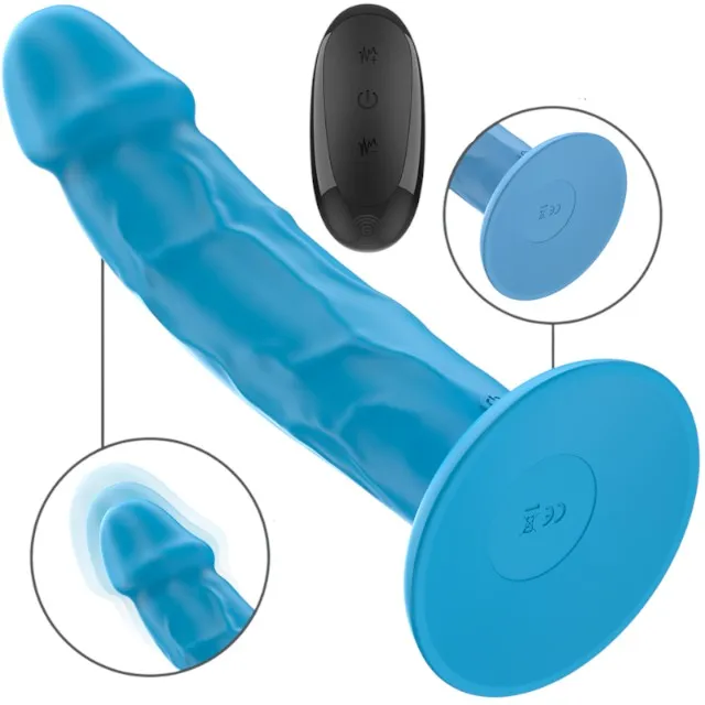 Vibrator realistic INTENSE PHOEBE. control prin telecomandă. 10 funcții de vibrație. bază cu ventuză pentru fixare. albastru