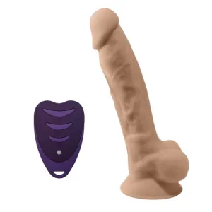 Vibrator SILEX-D 8 Model 1. realist cu testicule. control prin telecomandă. 10 funcții de vibrații. 20 cm. culoarea pielii