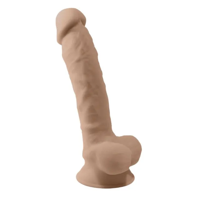 Vibrator SILEX-D 8 Model 1. realist cu testicule. control prin telecomandă. 10 funcții de vibrații. 20 cm. culoarea pielii