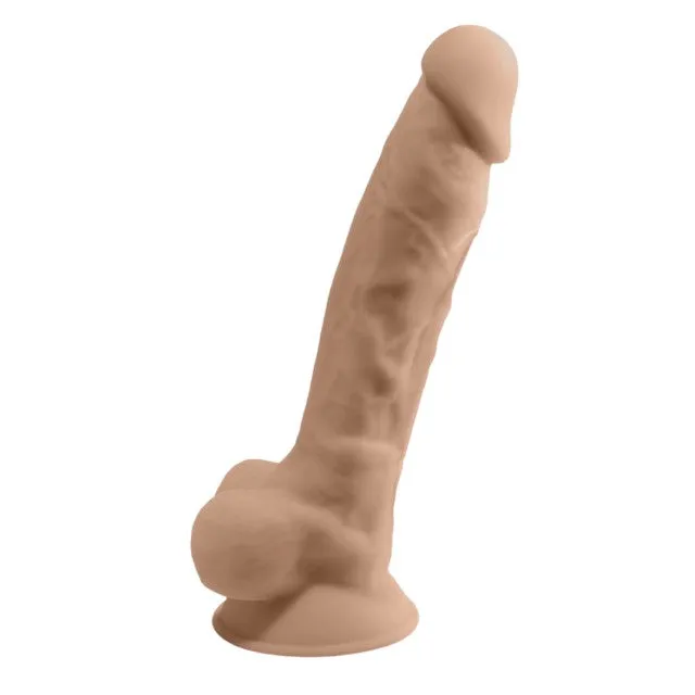 Vibrator SILEX-D 8 Model 1. realist cu testicule. control prin telecomandă. 10 funcții de vibrații. 20 cm. culoarea pielii