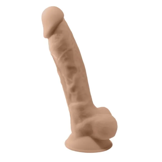 Vibrator SILEX-D 8 Model 1. realist cu testicule. control prin telecomandă. 10 funcții de vibrații. 20 cm. culoarea pielii