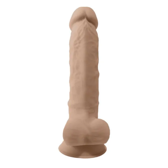 Vibrator SILEX-D 8 Model 1. realist cu testicule. control prin telecomandă. 10 funcții de vibrații. 20 cm. culoarea pielii