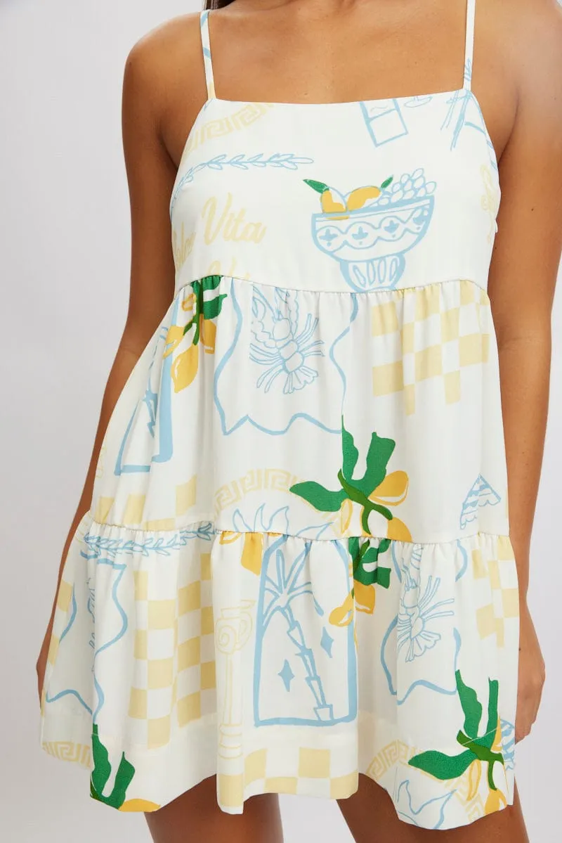 Yellow Abstract Swing Dress Mini