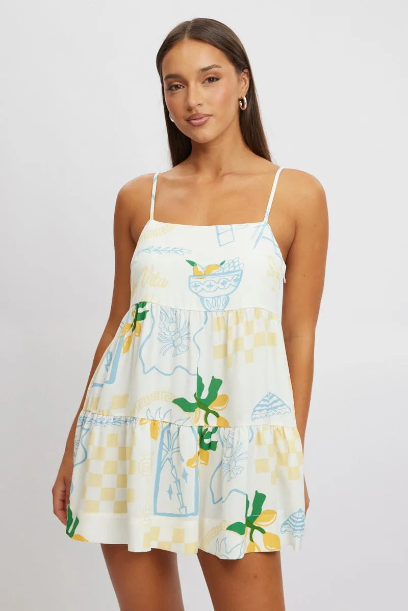 Yellow Abstract Swing Dress Mini